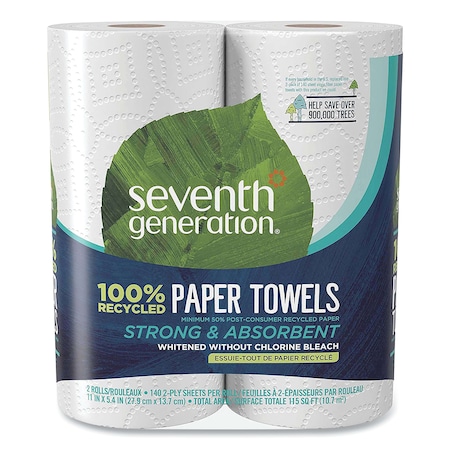 Seventh Generation Perforated Roll Paper Towels, 2 Ply, 140 Sheets, 63 ft, White 13730